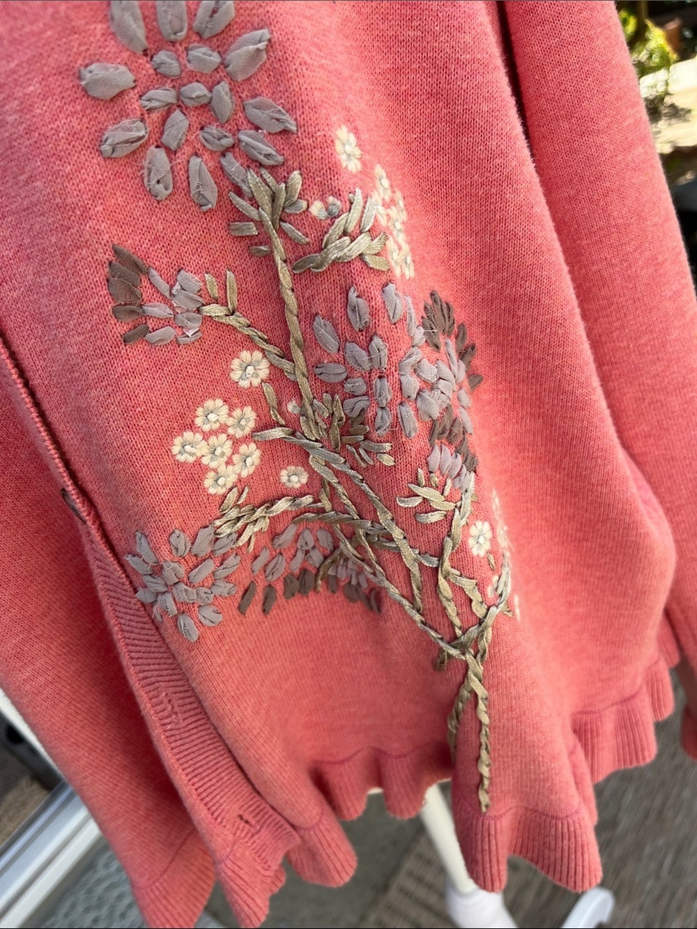 Sundance 100% Cotton Pink Embroidered Floral Button-Front Cardigan XL - Picture 4 of 9